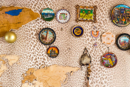 Rustanbeks wallpaper and souvenirs decorated his apartment