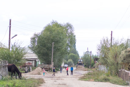 Street of the village Kara Kool in Kyrgyzstan