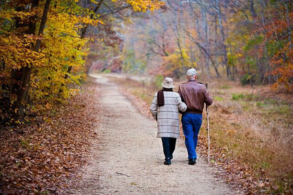 Couple walking in nature.