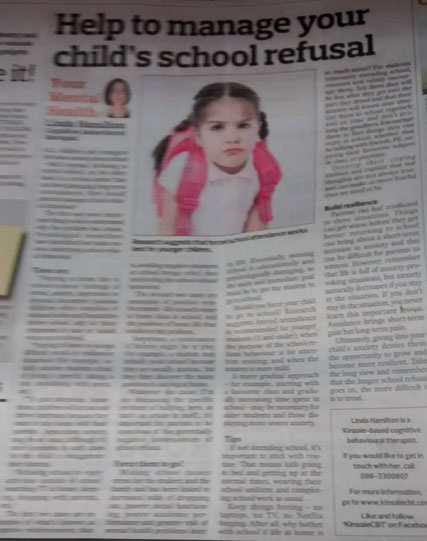 Kinsale CBT therapist Linda Hamilton's Southern Star column on school refusal behaviour.