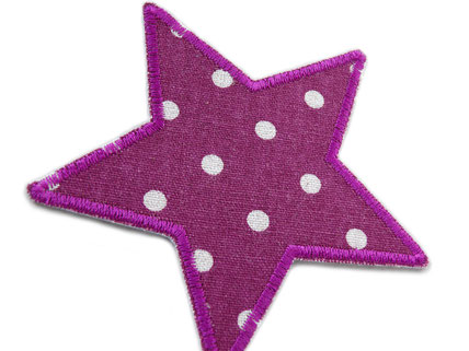 !B Ein lila Stern Aufnäher zum aufbügeln mit weißen Punkten als Flicken Bügelflicken für Löcher in Hosen von Kindern oder Erwachsenen