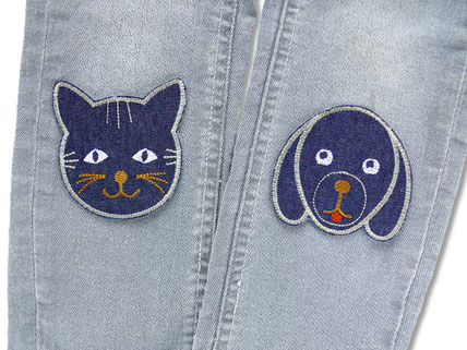 Hund und Katzen Patches aus Jeansstoff als Bügelflicken für eine Jeans