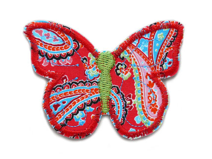 Bild: bunter gestickter schmetterling Aufnäher zum aufbügeln, bunte Blüten Flicken für Mädchen