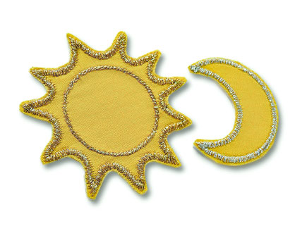 Glitzer Patches Sonne und Mond, gestickt mit Metallicgarn