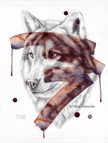 modernes Mixed Media Bild - Wolf Originalkunstwerk