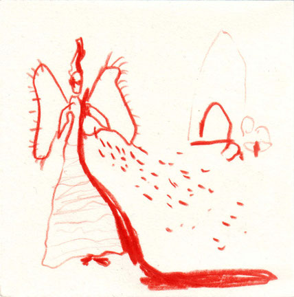 - ohne Titel -   aus der Serie "Flügelfüssler", 2010, Buntstift auf Papier, 10 x 10 cm