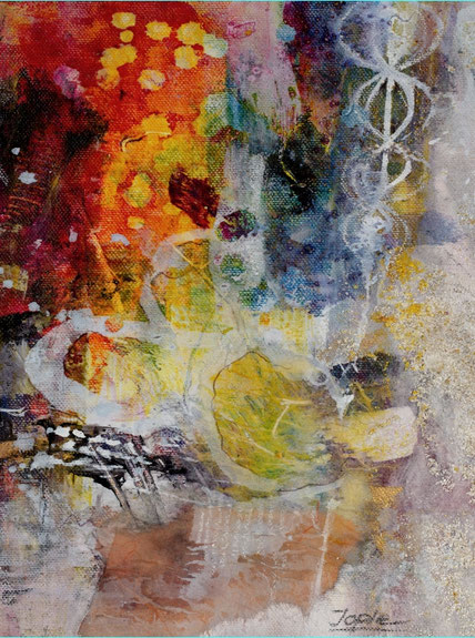 Wandbild Kleine Schöpfung, kleines Hochformat, Farbe Bunt, abstrakte Malerei Von Jopie Bopp, als Original Gemälde, Kunstdruck auf Leinwand, Poster zu kaufen