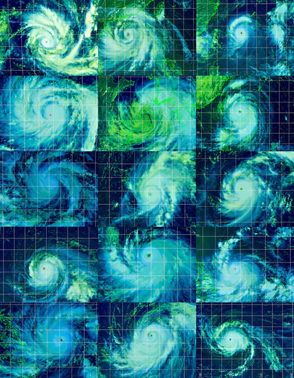 Montage aus 15 pazifischen Taifunen in Farbe 2005-2015 | Bildschirmfotos