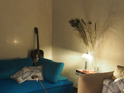 Nice Centre-Luxe-Terrasse, son luxueux salon, et sa guitare folk Fender