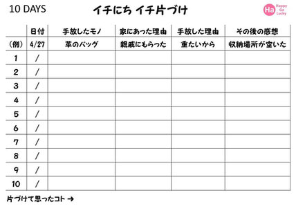 旭川　整理収納アドバイザー　はぴごら　イチにちイチ片づけ