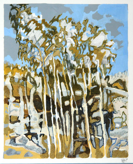 Eucalyptustrees - acryl with pencil and sandstructure on paper - 30 x 24 cm