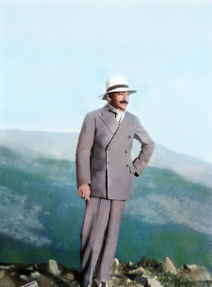 1933 : Baba in Western suit. Photo taken by Elizabeth Patterson. Image rendition by Anthony Zois.