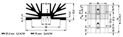 SK-65|SOT-32パッケージ用 アルミ押出ヒートシンク W54 x H22.5 mm Fischer Elektronik