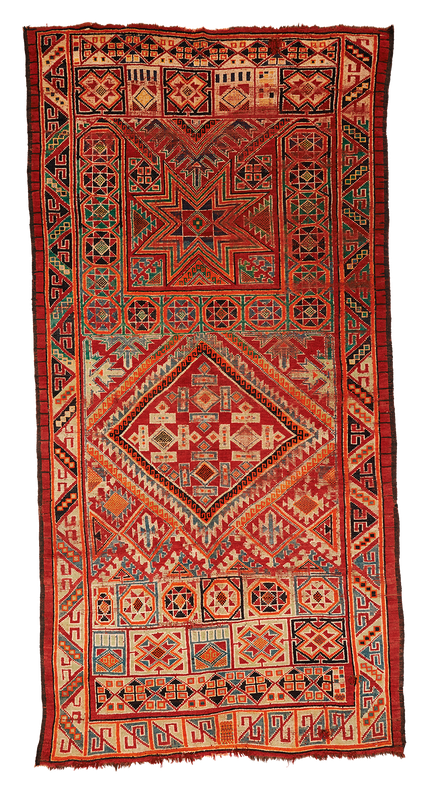 Teppich. Zürich. Semi-antique Rug from Morocco, very big, colorfull. Handgeknüpfter Teppich, semi antik, Marokko.