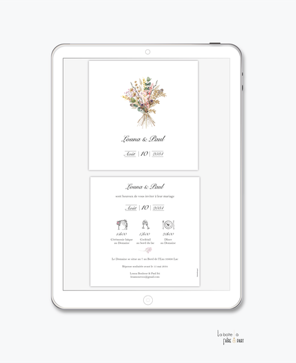 faire-part mariage numérique-faire part mariage digital-faire part numérique-faire part mariage electronique -faire-part à envoyer par mms-par mail-réseaux sociaux-whatsapp-facebook-messenger-bouquet de fleurs séchées-blé-Lagurus-pavot et chardon