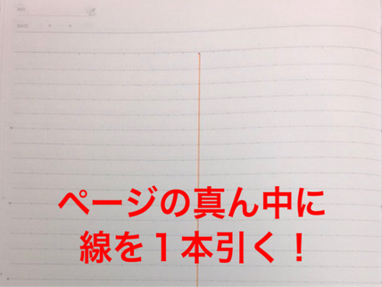 オススメのノートの書き方（数学）ページの真ん中に線を１本引く