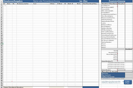 Ansicht des bewährten Excel Tools der Einnahmen-Ausgaben-Rechnung
