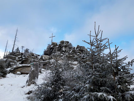 Hochstein Gipfel nach der Wanderung auf den Bayerischen Plöckenstein und den Dreisesselberg
