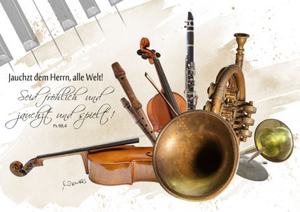 Instrumente, Kunstkarten, Christliche Karten