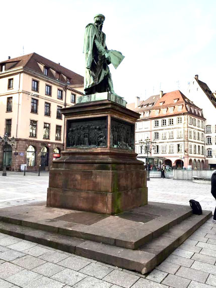           Gutenberg Monument  David d'Angers (1788-1856)  1840  Bronze on a granite base, with four bronze relief panels  Place Gutenberg, Strasbourg