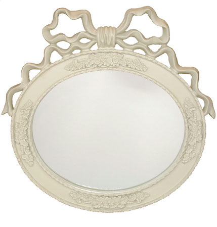 リボンミラー 白いリボンミラー 壁掛け鏡 ウォールミラー アンケート調 姫家具