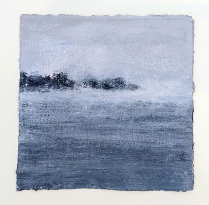 "In de mist"-#2, acrylic paint on handmade Indian paper, 20x20 cm, by Mamiko Nagatomo