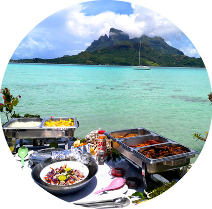 Parasol on the beach on Motu (islet) in Bora Bora