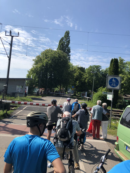 der übliche Radler-Stau am Bahnübergang bei Lindau