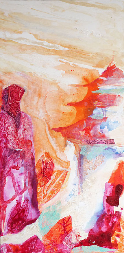 Frauen von Bhaktapur II, je 100 x 50 cm, 2021, Mischtechnik - Caroline Baum
