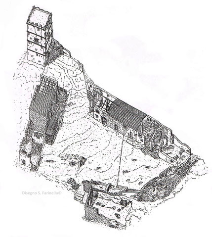 Veduta assonometria della masseria fortificata di Bordonaro Soprano (disegno S. Farinella©)