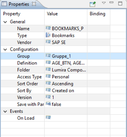 Einstellungen für den Bookmark Manager in Lumira Designer