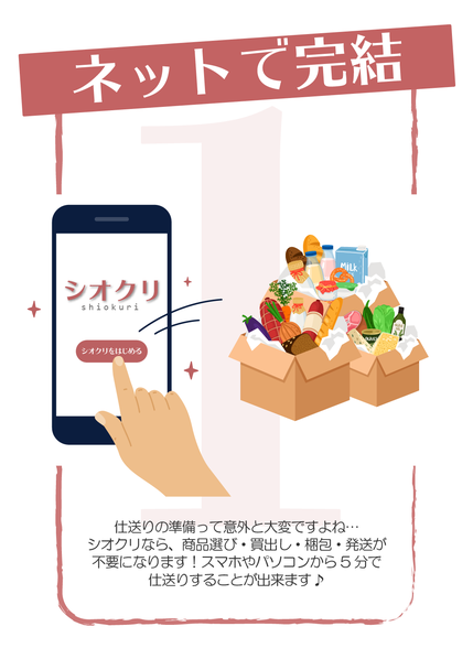 買出し、梱包、発送の手間が必要なくなります。仕送りの準備をする時間が取れなくても、スマホやパソコンから簡単に仕送りすることが出来ます。