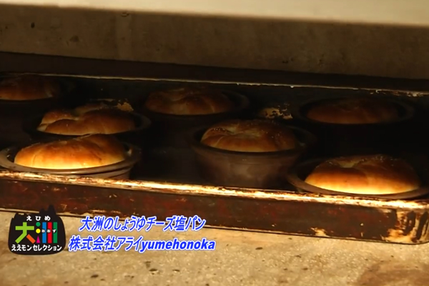 株式会社アライ yumehonokoで大洲のしょうゆチーズ塩パンが焼きあがった様子