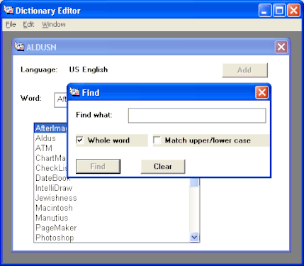 Рис. 8.11. Диалоговое окно Find в редакторе словарей