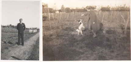 Hans Jahn und seine spätere Ehefrau Hildegard Ittig mit dem Hofhund der "Villa Catalina".