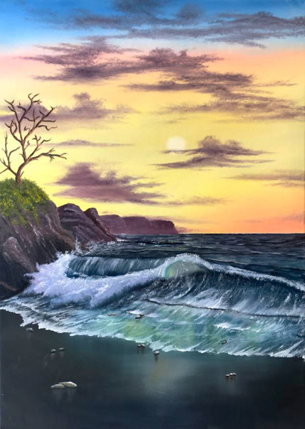 Sonnenaufgang am Meer  70 cm x 50 cm Ölmalerei auf Leinwand, 2015