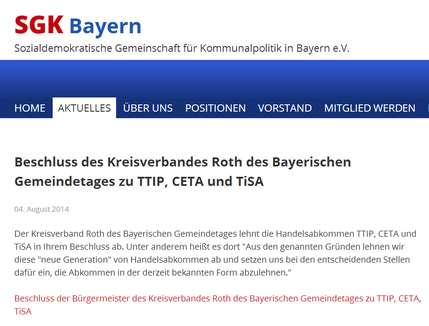 Beschluss des Kreisverbandes Roth des Bayerischen Gemeindetages zu TTIP, CETA und TiSA