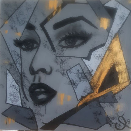 "Eckig" CP´20 in 80x80x2cm, Acryl auf Leinwand, Schwarz+Grau+Gold          (Preis auf Anfrage)