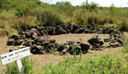 The remains of a hut.