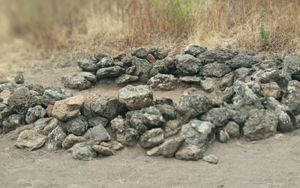 The remains of a hut.