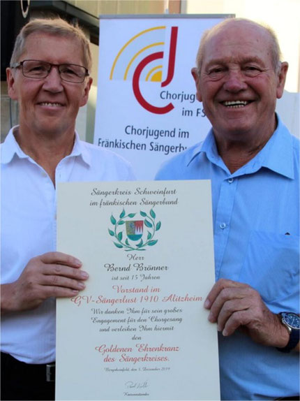 Goldener Ehrenkranz für Vorsitzenden Bernd Brönner -2019