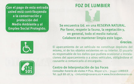 Ticket de stationnement / Aparcamiento Foz de Lumbier
