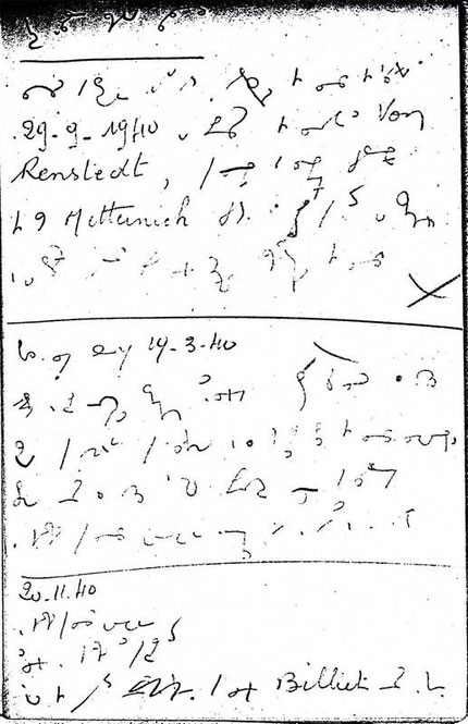 Notes en stenographie de Rose Valland prises en 1940 Musée Jeu de Paume