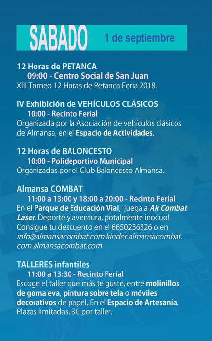 Programa de actividades de la Feria de Almansa