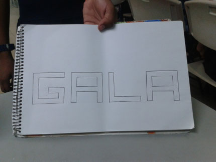 REALIZAR LA PALABRA GALA CON MEDIDAS ESPECIFICAS CONOCIENDO LA PROPORCION DE LAS LETRAS DE MANERA UNIFORME