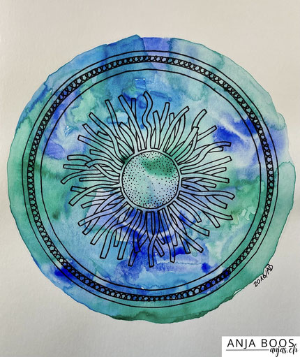 Farbtest Aquarell Mandala blau