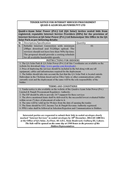Tender Notice for General Items 14/10/14