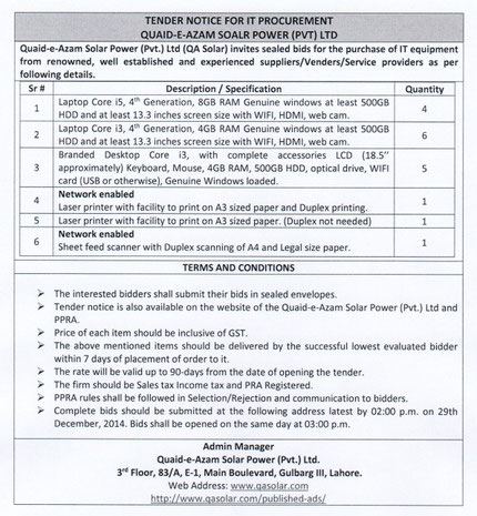 Tender Notice for IT Equipment Procurement 11/12/14