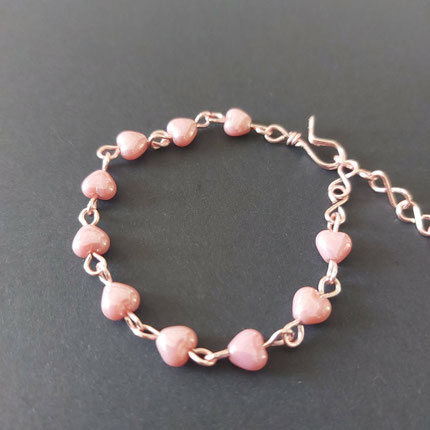 Bracelet coeurs en verre rose gold fait main l' Arche de Jessica