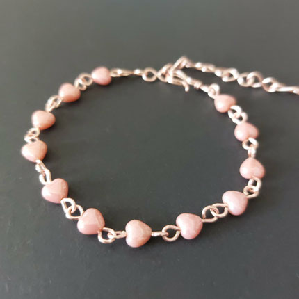 Bracelet coeurs en verre rose gold fait main l' Arche de Jessica
